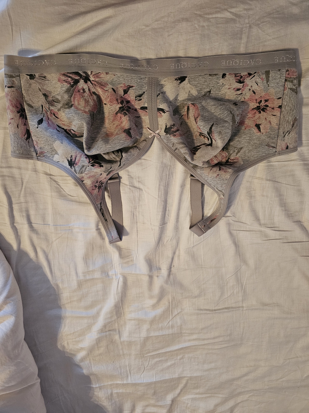Cacique Gray Floral Bra with Pink Accents